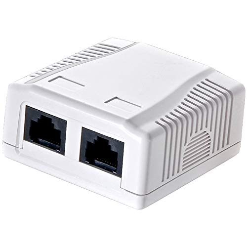 odedo CAT 6 Gigabit 250Mhz Anschlussdose Aufputzbox Universal Netzwerkdose 2x RJ 45 für Gigabit Übertragung Reinweiß RAL9010, AWG 22 23 24 25 26 auch PoE, Network Surface Mount Box von odedo