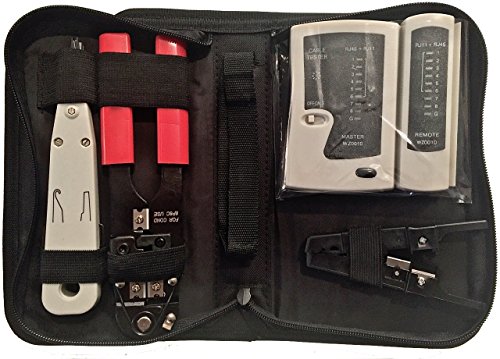 odedo Netzwerktasche 4 in 1 Werkzeug Set aus Crimpzange Abisolierer Auflegewerkzeug LSA Netzwerktester, Kabelverlegung LAN Ethernet Network Tool Set von odedo