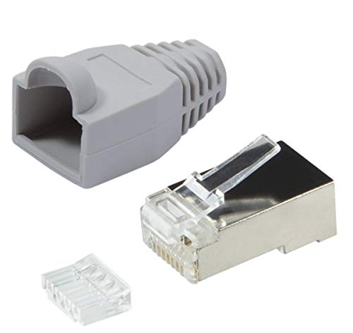 odedo 20x RJ45 Crimpstecker CAT 6 Metall geschirmt mit Einfädelhilfe und Knickschutz-Hülle. Netzwerkstecker Crimp Stecker Grau von odedo