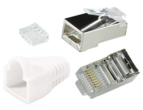 odedo 20x RJ45 Crimpstecker CAT 6 Metall geschirmt mit Einfädelhilfe und Knickschutz-Hülle. Netzwerkstecker Crimp Stecker Weiß von odedo