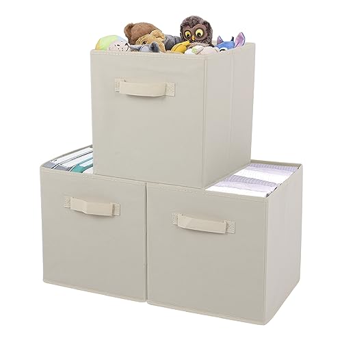 odikalo Aufbewahrungsbox 3-er faltbar Aufbewahrungswürfel, Schubladen Ordnungssystem von Regalen Kleiderschrank Schränken Organizer,26,5 x 26,5 x 28 cm, Beige 18L von odikalo