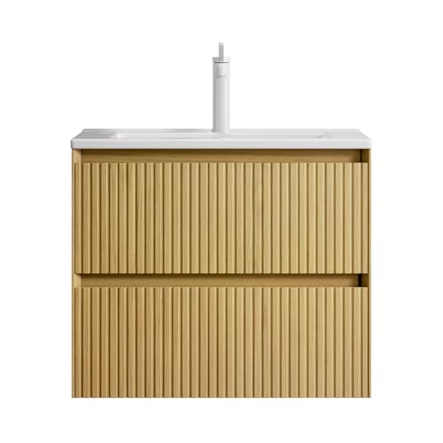 odikalo Badezimmer Waschtisch 61cm Wandhalterung Badmöbel mit Rechteckigem Keramik-Waschbecken, Unterschrank mit 3D Furnier, 1 Schublade odikalo Badezimmer Waschtisch 61cm Wandhalterung Badmöbel mit Rechteckigem Keramik-Waschbecken, Unterschrank mit 3D Furnier, 1 Schublade von odikalo