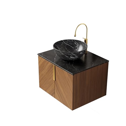 odikalo Badezimmer Waschtisch 61cm Wandhalterung Badmöbel mit Schwarzer Schüssel Keramikbecken, Arbeitsplatte aus Schwarzem Sinterstein, Waschbeckenunterschrank mit 2 Türen odikalo Badezimmer Waschtisch 61cm Wandhalterung Badmöbel mit Schwarzer Schüssel Keramikbecken, Arbeitsplatte aus Schwarzem Sinterstein, Waschbeckenunterschrank mit 2 Türen von odikalo