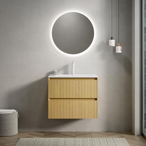 odikalo Badezimmer Waschtisch 75cm Wandhalterung Badmöbel mit Rechteckigem Keramik-Waschbecken, Unterschrank mit 3D Furnier, 2 Schubladen odikalo Badezimmer Waschtisch 75cm Wandhalterung Badmöbel mit Rechteckigem Keramik-Waschbecken, Unterschrank mit 3D Furnier, 2 Schubladen von odikalo