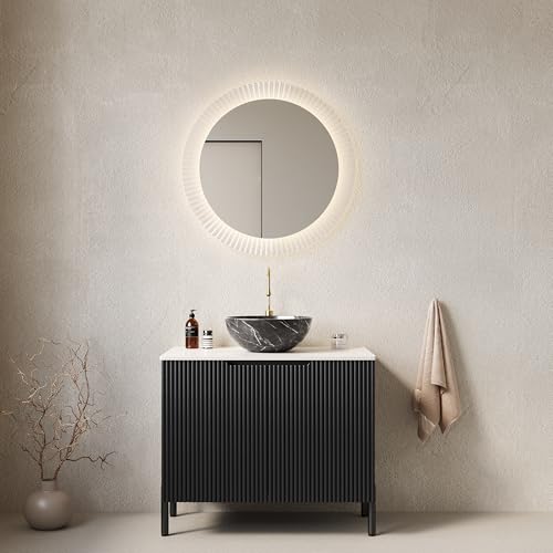 odikalo Badezimmer Waschtisch 76cm Wandhalterung Badmöbel mit Schwarzem Waschbecken, Arbeitsplatte aus Gesintertem Carrara-Stein, 3D Waschbeckenunterschrank odikalo Badezimmer Waschtisch 76cm Wandhalterung Badmöbel mit Schwarzem Waschbecken, Arbeitsplatte aus Gesintertem Carrara-Stein, 3D Waschbeckenunterschrank von odikalo