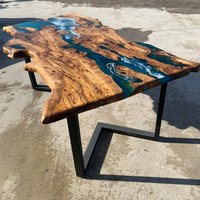 Esszimmer/Küche Bar Tisch Holz Epoxidharz Fluss Einzigartige Live Edge Olive Benutzerdefinierte Zurückgefordert Holzplatte Luxus /Kaffee Sehpa von odunzhomedecor