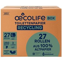 oecolife Toilettenpapier 3-lagig Recyclingpapier, 27 Rollen von oecolife