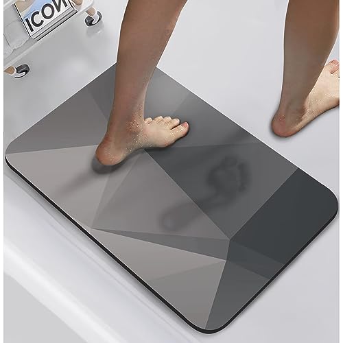 oeeo Badematte Rutschfester 40x60cm,Badezimmerteppich absorbierende badematte Stein,schnelltrocknend Badematte diatomite Stone Bath mat,waschbarer Teppich Badezimmer badematte Grau von oeeo