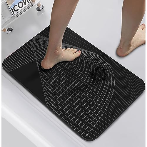 oeeo Badematte Rutschfester absorbierend Badteppich,schnelltrocknende Badematte Home,Diatomite Stone Bath mat,Super Absorbent Floor mat Waschbar (40 x 60 cm, Schwarz) von oeeo