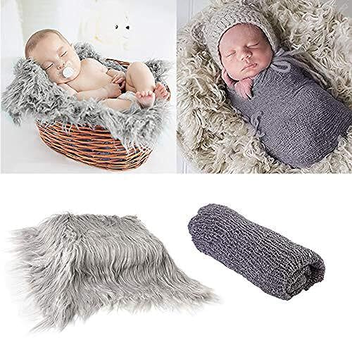 2 Stück Baby Neugeborene Foto Requisiten Wraps & Fotografie Matte, DIY Neugeborene Baby Fotografie Requisiten Wraps, Säugling Weiche Kunstpelz Fotografie Hintergründe Matte Teppich für Baby Jungen von oenbopo