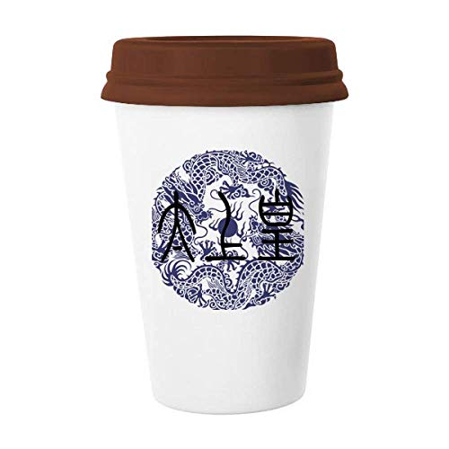 Tasse mit blauem Drachen-Muster, chinesischer Kaiservater, Kaffeetasse, Trinkglas, Keramik, Deckel von offbb