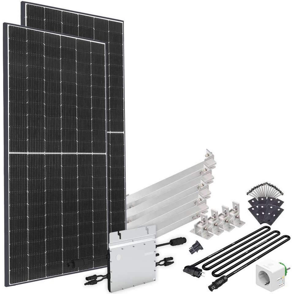 offgridtec Solaranlage Solar-Direct 830W HM-800, 415 W, Monokristallin, Schukosteckdose, 5 m Kabel, Montageset für Flachdach, Stromzähler von offgridtec