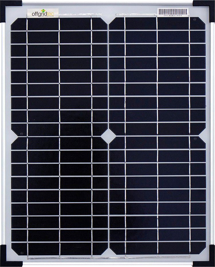 offgridtec Solarmodul 20W Mono Solarpanel 12V, 20 W, Monokristallin, extrem wiederstandsfähiges ESG-Glas von offgridtec