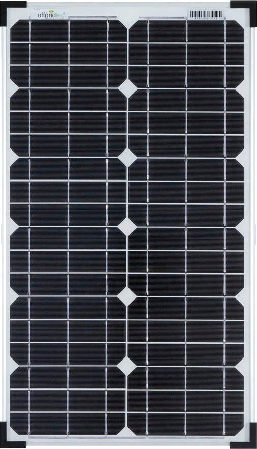 offgridtec Solarmodul 30W MONO 12V Solarpanel, 30 W, Monokristallin, extrem wiederstandsfähiges ESG-Glas von offgridtec