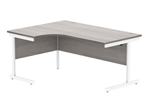 office hippo Robuster Büroschreibtisch, linker Ecktisch, stark, verlässlich mit Kabelführung, PC-Tisch für Büro oder Zuhause, Alaskische Graue Eichenplatte/Weisses Gestell von office hippo