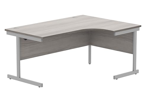 office hippo Robuster Büroschreibtisch, rechter Ecktisch, robust, verlässlich mit Kabelführung, PC-Tisch für Büro oder Zuhause, Alaskische Graue Eichenplatte/Silberfarbenes Gestell von office hippo