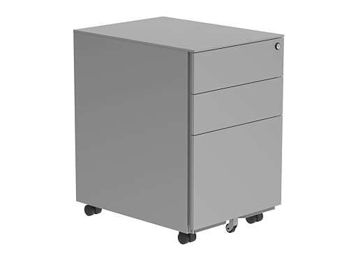 Office Hippo Essentials Strapazierfähiger mobiler Rollcontainer mit 3 Schubladen (1 für A4- oder Kanzleipapier-Hängeregister), Anti-Kipp-Mechanismus, vormontiert, legierter Stahl, Silberfarben von office hippo