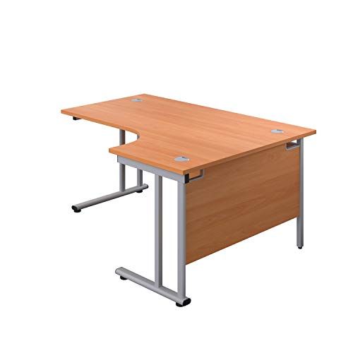 Office Hippo Robuster Büroschreibtisch, rechter Ecktisch, stark, verlässlich, mit integrierter Kabelführung und Doppelstützen, PC-Tisch für Büro oder Zuhause, Buchentischplatte/silberfarbenes Gestell von office hippo