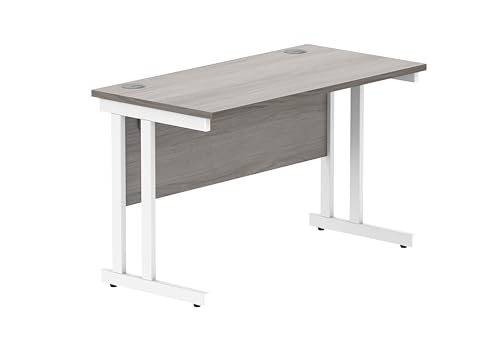 office hippo Essentials Rechteckiger Schreibtisch-Computer-Arbeitsplatz, Heimbürotisch mit Kabelanschluss-Management, 120 x 60 cm, Graue Alaska-Eiche von office hippo