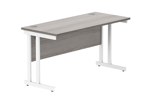 office hippo Essentials Rechteckiger Schreibtisch-Computer-Arbeitsplatz, Heimbürotisch mit Kabelanschluss-Management, 140 x 60 cm, Graue Alaska-Eiche von office hippo