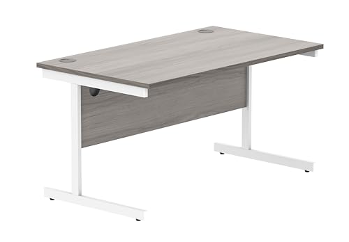 office hippo Essentials Rechteckiger Schreibtisch-Computer-Arbeitsplatz, Heimbürotisch mit Kabelanschluss-Management, 140 x 80 cm, Graue Alaska-Eiche von office hippo