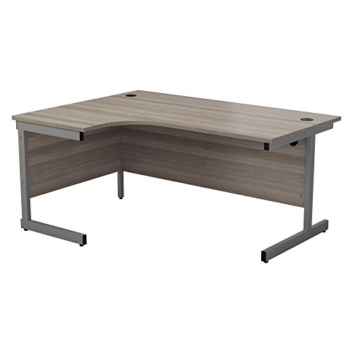 office hippo Robuster Büroschreibtisch, linker Ecktisch, robust, verlässlich mit Kabelführung, PC-Tisch für Büro oder Zuhause, Alaskische Graue Eichenplatte/Silberfarbenes Gestell von office hippo