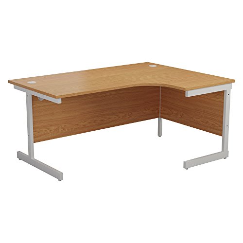 office hippo Robuster Büroschreibtisch, rechter Ecktisch, starker und verlässlicher Arbeitsplatz, mit integrierter Kabelführung, PC-Tisch für Büro oder Zuhause, Tischplatte aus Eiche/weißes Gestell von office hippo