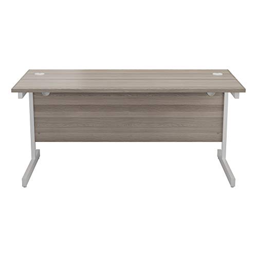 office hippo Strapazierfähiger rechteckiger Büroschreibtisch mit Tragebalken, PC-Tisch für Büro oder Heimbüro, mit integriertem Kabelkanal, weißes Gestell, Top-Platte aus Grauer Eiche, 140 cm x 80 cm office hippo Strapazierfähiger rechteckiger Büroschreibtisch mit Tragebalken, PC-Tisch für Büro oder Heimbüro, mit integriertem Kabelkanal, weißes Gestell, Top-Platte aus Grauer Eiche, 140 cm x 80 cm von office hippo