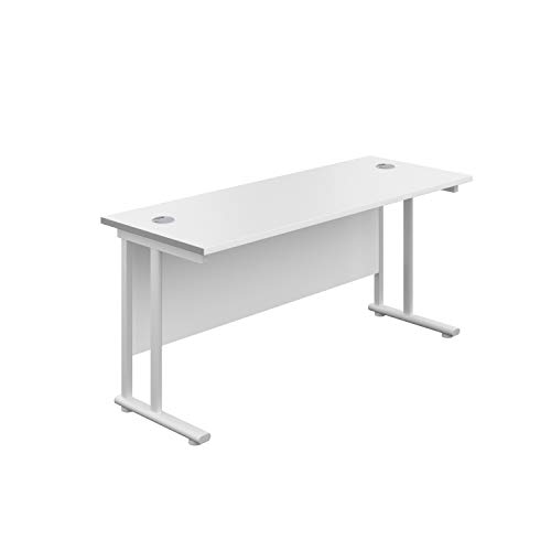 office hippo Strapazierfähiger rechteckiger Büroschreibtisch mit Tragebalken, PC-Tisch für Büro oder Heimbüro, mit integriertem Kabelkanal, weißes Gestell, Top-Platte in Weiß, 120 cm x 60 cm von office hippo