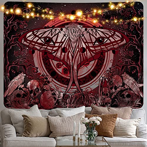 Motten-Tapisserie Gothic Fledermaus Wandteppich, Wandbehang für Wohnzimmer, Schlafzimmer, ästhetische Dekoration, Polyester-Decke, Rot von ofodoing