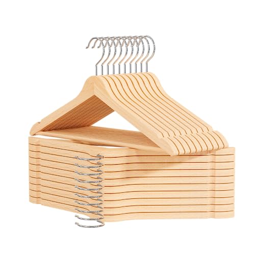 OGIVO Kleiderbügel Holz - Made in EU - Holzbügel für Ihren Garderobe - Haken um 360° drehbar - Einkerbungen im Schulterbereich - Hangers (20, Natur) von ogivo
