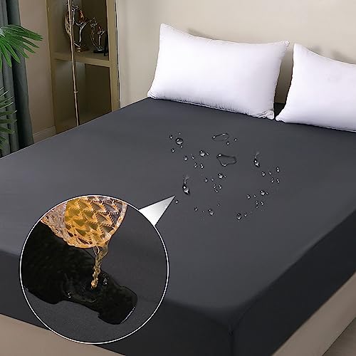 ohano Wasserdichter Matratzenschoner 90x200cm Spannbettlaken, Atmungsaktive Matratzenbezug, Inkontinenzauflage,Nässeschutz Bettlaken Spannbetttücher,für alle Jahreszeiten-Dunkelgrau von ohano