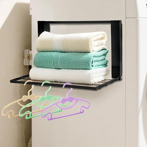 ohbien Magnetisch Regal Waschmaschinen aus Metall, Magnetisches Klappregal, Wasserdicht Kühlschrank-Magnet-Organizer Für Waschküche Badezimmer Küche Wohnzimmer, 41x25cm, Schwarz, Max 5kg von ohbien