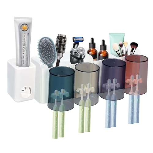 ohbien Multifunktionaler Zahnbürstenhalter mit Zahnpastaspender, Wand-Zahnbürstenhalter Ohne Bohren mit Zahnpastaspender 4 Tassen 8 Pinselschlitzen, Organizer Badezimmer für Kinder und Erwachsene ohbien Multifunktionaler Zahnbürstenhalter mit Zahnpastaspender, Wand-Zahnbürstenhalter Ohne Bohren mit Zahnpastaspender 4 Tassen 8 Pinselschlitzen, Organizer Badezimmer für Kinder und Erwachsene von ohbien