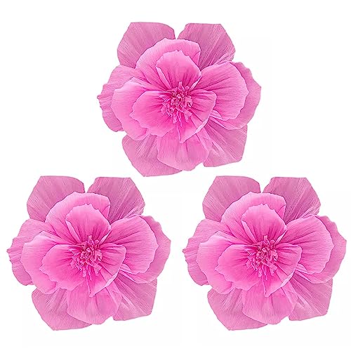 ohfruit 3Pcs Papier Blume Dekoration Supplies 3D Visuelle Realistische Papier Blumen Dekoration für Party Hochzeit Hintergrund Wand Braut Party Rosa 20cm 20cm von ohfruit