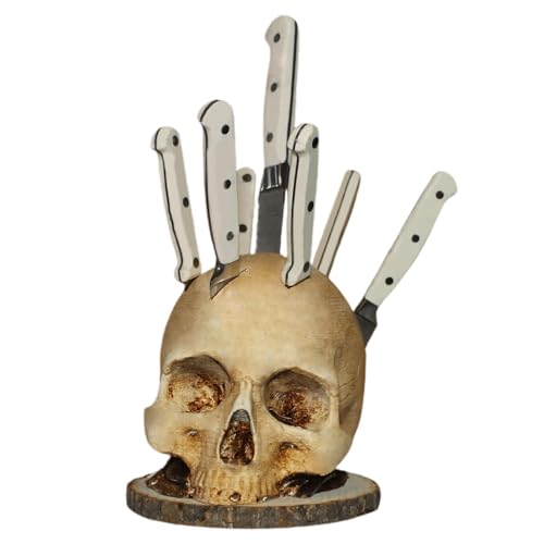 ohfruit Cutter Holder Blutiger Schädel Cutter Ständer Halter Horror Küche Aufbewahrung Halter Gruselig Desktop Cutter Halter Ornament Harz Schädel Kreation von Horror Milieu Ornamente A von ohfruit