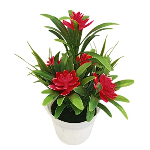 ohfruit Künstliche gefälschte Lotusblume Bonsai mit Blumentopf - Kunstpflanzen Kunststoffpflanze in Töpfen gefälschte Bonsai-Pflanzen Blumen für Zuhause Hochzeit Party Büro Dekoration rot von ohfruit