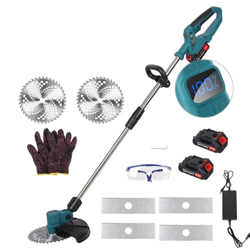 ohfruit Rasentrimmer Elektrischer 21-V-Akku-Gartenschneider 9-Zoll-elektrischer Unkrautfresser Tragbare Haushalts-Gartenschneidemaschine mit 2 2000-mAh-Batterien Teleskopstab-Unkrautschneider Blau von ohfruit