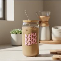 Trinkglas Mama | Glas Mit Bambusdeckel Und Strohhalm Bierdosenglas Becher Beste Kaffeetasse To Go Geschenkidee Weihnachten von ohhappyclub
