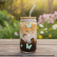 Trinkglas Mit Schmetterlingen - Glas Deckel Und Strohhalm Kaffeebecher To Go Bierdosenglas Butterfly Geschenk Weihnachten Geburtstag von ohhappyclub