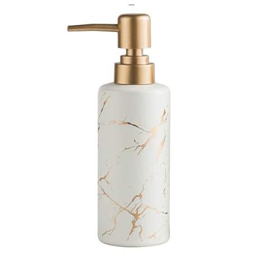 Gold Seifenspender für Bad oder Küche, Skinny Keramik Lotionsflasche mit Marmormuster, rostfreie Pumpe (weiß) von ohihuw