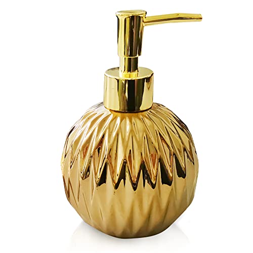 Keramik Gold Seifenspender für Badezimmer, runder Seifenspender mit zartem geprägtem Rhombus-Design (Gold) von ohihuw
