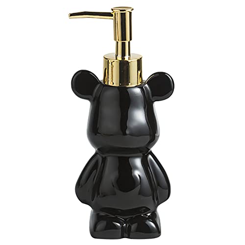 Kleiner Seifenspender für Badezimmer mit Pumpe, niedliches Bären-Design, Keramik-Flüssigseifenspender (schwarz) von ohihuw
