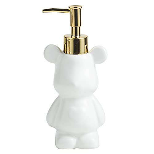 Kleiner Seifenspender für Badezimmer mit Pumpe, niedliches Bären-Design, Keramik-Flüssigseifenspender (weiß) von ohihuw