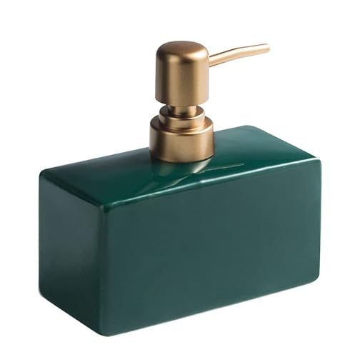 Moderner Seifenspender mit Matter Goldener Pumpe für Badezimmer, 383 ml, rechteckig, Keramik-Lotionspender, nachfüllbarer Spülseifenspender (dunkelgrün) von ohihuw