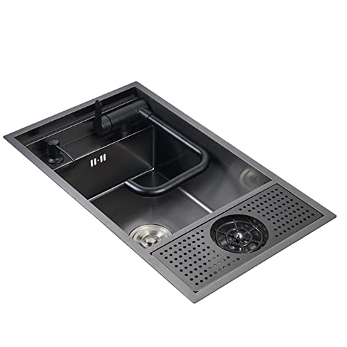 Küchenspüle, Edelstahl-Spüle mit einer Schüssel, 21-Zoll-schwarze rechteckige Spüle mit starkem Glasspüler, kleine Spüle für Bar, Café, Bartheke von oiakus