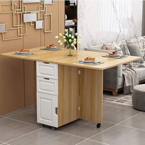 oiakus Bewegliche Klapptisch, moderner ausziehbarer Küchentisch mit abschließbarem Rad, 3 Lagerschubladen, Holzblatttisch für kleine Räume Apartment Kitchen Wohnzimmer, 120 cm von oiakus