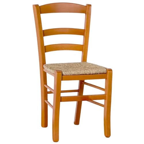 ok affarefatto zimbardi costanza Stuhl aus Massivholz in der Farbe Kirsche mit Sitz aus Stroh für Restaurant, Haus, Modell Paesana robust mit Dicke der Beine von 36 x 40 mm, bereits montiert von ok affarefatto zimbardi costanza