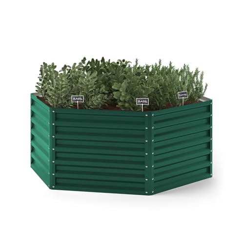 ok-Living Hochbeet Kräuterbeet Gemüsebeet sechseckig 129x129x60cm (LxBxH) grün Pflanzkasten Frühbeet Aufzucht Beet Garten von ok-living