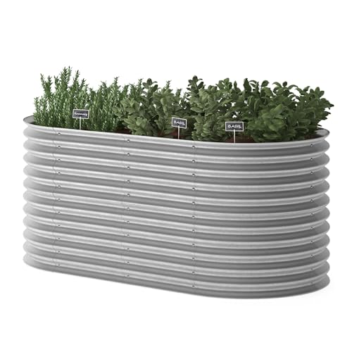 ok-Living Hochbeet Kräuterbeet Gemüsebeet oval 200x100x80cm (LxBxH) Silber Pflanzkasten Frühbeet Aufzucht Beet Garten von ok-living